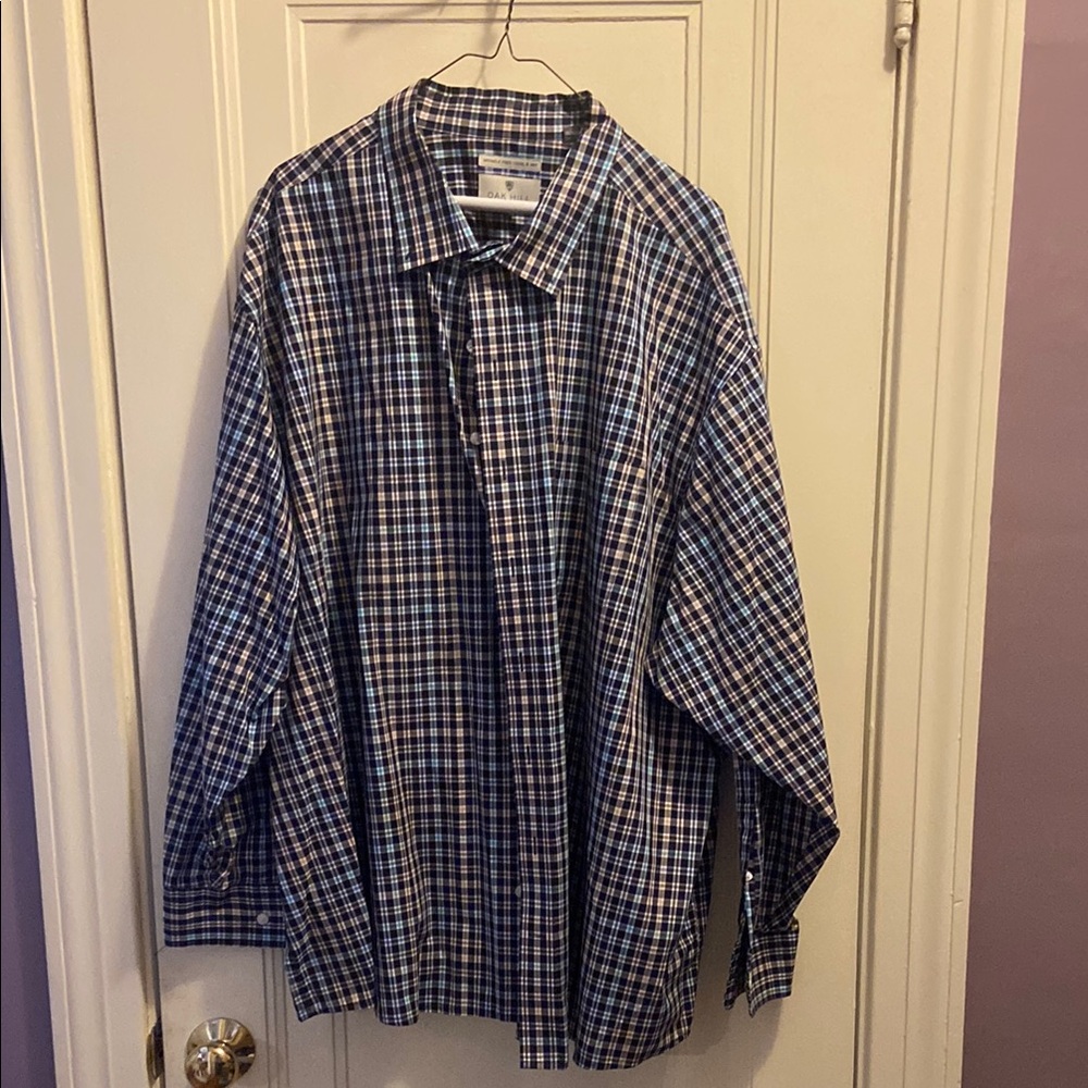 Blue Checkered Dress Shirt with Classic Collar